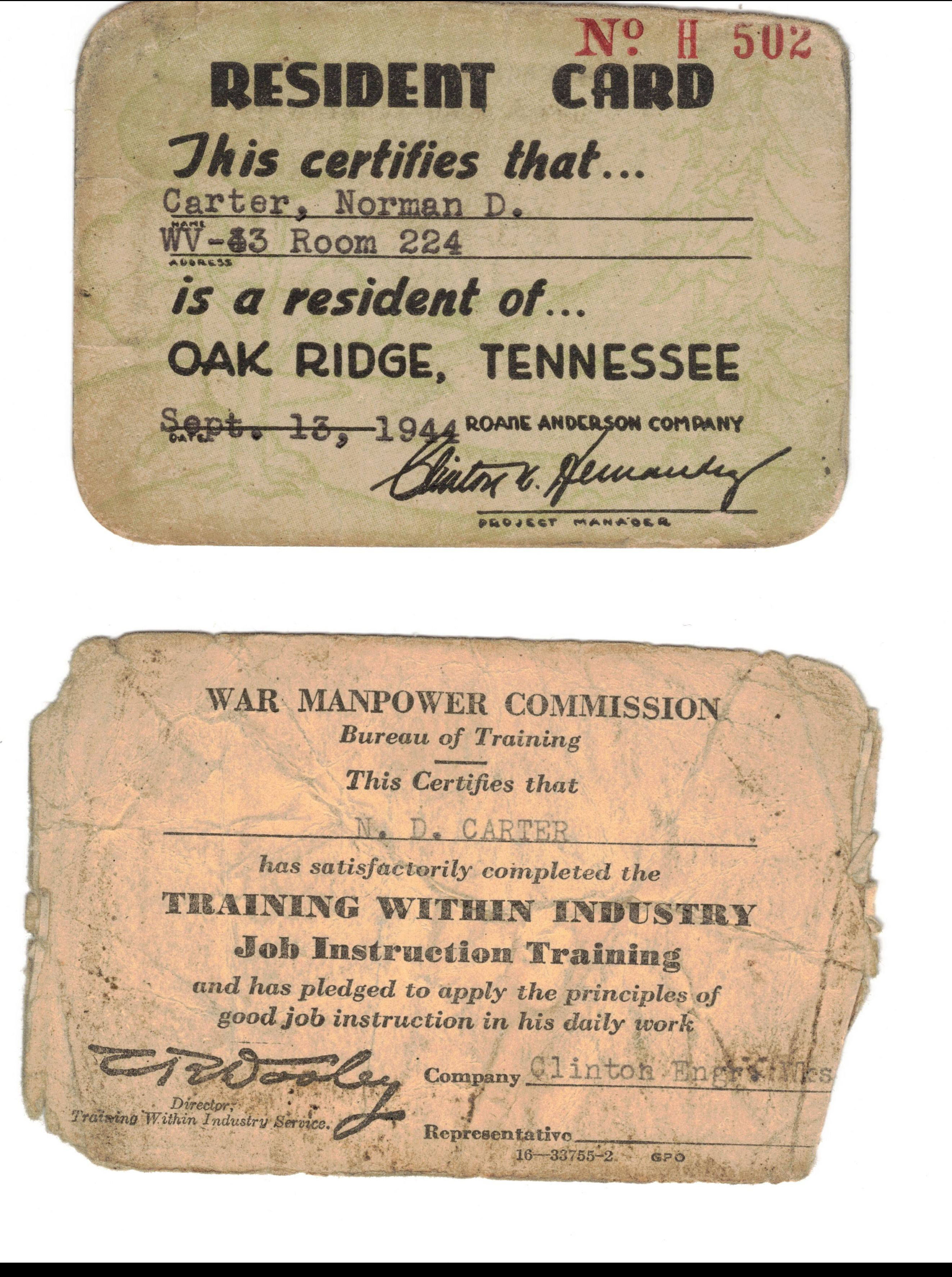 Dad Oak Ridge Residency cards.jpg