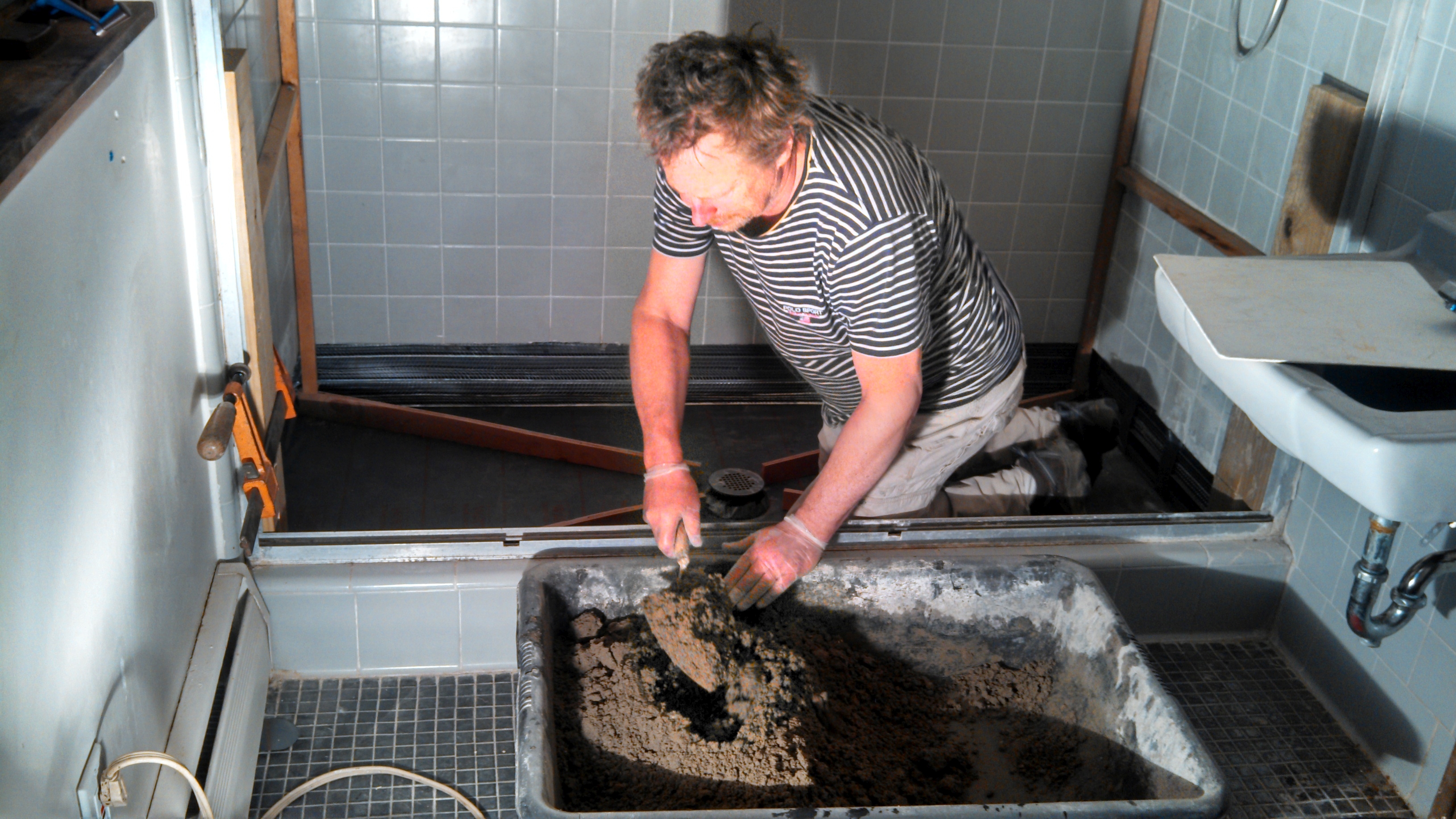 Poughkeepsie renovation GEOFF Shower floor durring restoration.jpg